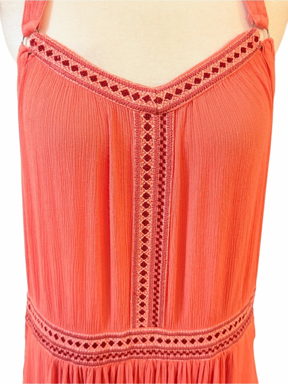 RARE Free People Coral Sleeveless Boho embroidered Wide Leg Jumpsuit sz XS - Picture 14 of 15